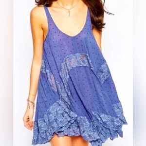Free People Intimately Blue Lace Trim Mini Dress Size Medium